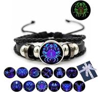 Eunmsi Pulsera de signos del zodiaco espiritual, pulsera de manifestación, multicapa ajustable de doce constelaciones, pulseras de cuero del zodiaco, Cuero Cuero sintético