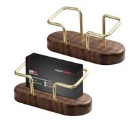 eupdd Tarjetero Nogal Latón: 2 Piezas Soporte Tarjetas Visita Nogal Latón, para Recepción de Hotel, Mostrador de Tienda, Oficina Ejecutiva y Despacho de Abogados (12x5x5.2 cm)