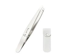 Eupneicu Pinzas, Pinzas Profesionales De Precisión Para Cejas y Pestañas, Mujeres y Hombres, Punta Inclinada, Acero inoxidable De Alta Gama, Plata, 95 mm
