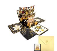Eupneicu Pop Up Tarjeta de Cumpleaños [Oro Negro], Felicitación Cumpleaños de Pop Up 3D, para Feliz Cumpleaños a Familias Amigos