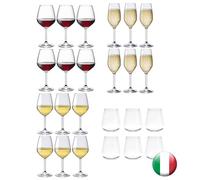 EUPOSIA - Servicio para 6 personas, 24 piezas, juego completo, copas de vino blanco 44 cl., copas de vino tinto 53 cl., copas de vino tinto de 53 cl., copas de champán de 24 cl., vasos de agua 35 cl.