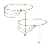 EUPSIIU 2 Piezas Cadena de Cintura, Cinturón de Cadena Multicapas, 130CM Cadenas de Pretina de Ajustables, Cadena de Cintura de Metal, Cintura Cadena para Vestido, para Mujer Diario, Fiesta (Dorado)