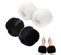 EUPSIIU 2 Piezas Calentadores de Muñeca para Mujer, Suave Piel Sintética, Guantes de Invierno (Talla única, Negro, Blanco)