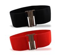 EUPSIIU 2 Piezas Cinturones Elásticos Anchos para Mujer Cinturón Elástico para Mujer Cinturones de Vestir Pretina Ancho con Hebilla de Metal para Vestido Abrigo Corsé Elástica (Negro, Rojo)