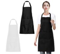 EUPSIIU 2 Piezas Delantales Impermeables del Cocinero Delantales de Chef con 2 Bolsillos, Delantal Chefs Cocina para Casa, Cocina, Restaurante, Cafetería, 60 * 70 cm (Negro, Blanco) (Negro, Blanco)