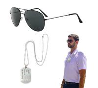 EUPSIIU 2 Piezas Disfraz de Aviador Militar Piloto Army Accesorios de TáCtica Soldados con Collar Placa de Identificación y Gafas de Sol para Soldado Cosplay Halloween Carnaval