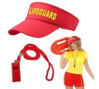 EUPSIIU 2 Piezas Juego de Disfraz de Guardia, Accesorios de Halloween incluye Rojo Sombrero y Silbato para Salvavidas, Disfraz de Carnaval Halloween Disfraz Deportista para Hombre y Mujer