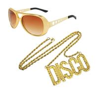 EUPSIIU 2 Piezas Kit de Disfraces de Hip Hop, Disfraz Años 80 90 Hombre Hippie Hombre, Gafas de Sol Doradas Collar de Oro para Unisex Fiesta Temática De Accesorios De Carnaval (Dorado)