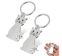 EUPSIIU 2 Piezas Llaveros Llavero de Metal con Ilavero de Gato, Llavero de Acero Inoxidable, llavero de Metal para Niños, Amigos, Familias, Unisex, Regalo de Cumpleaños y Acción de Gracias (Plata)