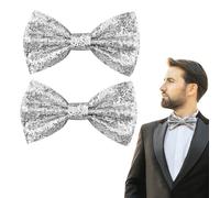 EUPSIIU 2 Piezas Pajarita Con Lentejuelas, Brillante, Para Hombre, Banda Elástica Con Purpurina Para Disfraz, Carnaval, Fiesta de Disfraces, Fiesta Temática (Plata)