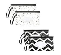EUPSIIU 4 Pièces Boite Lingettes Humides, Boite Lingettes Bébés, Pochette Lingettes Bébé, Portable de Poche Lingettes, Boîte de Mouchoirs Réutilisable Conteneur de Lingettes Humides (Noir, Blanc)
