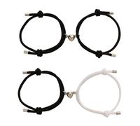 EUPSIIU 4 Piezas Conjunto de Pulsera para Pareja, Pulsera de Relación, Pulsera con Colgante de Corazón de Amor Ajustable para Hombres y Mujeres, Novio, Novia, y Tu Pareja (Blanco, Negro)