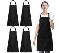 EUPSIIU 4 Piezas Delantales Impermeables Ajustables del Cocinero Delantales de Chef con 2 Bolsillos, Unisex, Delantal Chefs Cocina para Casa, Cocina, Restaurante, Cafetería, 60*70 cm (Negro) (Negro)