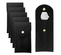 EUPSIIU 5 bolsas de almacenamiento para reloj, portátil, para viaje, de tela de franela, con botón a presión, para organizar joyas, relojes, viajes al aire libre (negro)