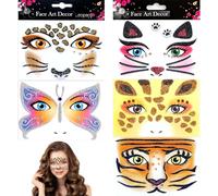 EUPSIIU 5 Piezas Pegatinas para Tatuajes Faciales, Pegatinas Animales Cara Purpurina Para Niñas Mujer, Leopardo Mariposas Gato Tigre Jirafa Tatuajes Temporales Para La Cara Halloween Carnaval (5PCS)