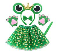 EUPSIIU Juego de disfraz de rana de 6 piezas para niñas con orejas de rana, diadema, pajarita, cola de rana, guantes, tutú de princesa, disfraz de animal, disfraz de gato, cosplay, Halloween, carnaval