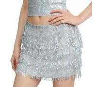 EUPSIIU Pañuelo Danza del Vientre, Falda con Borlas de Lentejuelas para Danza del Vientre, Bufanda de Cadera, Falda con Flecos, para Representaciones de Fiesta Disfraz Falda Mujeres y niñas (Plata)