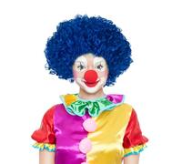 EUPSIIU Peluca de Payaso Loco Azul con Rizos Cortos Densos, Pelo Sintético Rizado Afro para Disfraz Grease Mujer, Carnavales, Fiestas Temáticas, Juegos de Rol, Halloween