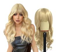 EUPSIIU Peluca Larga Ondulada Rubia con Flequillo, 27'' Peluca Encantadora Largo Ola Rizo Cabello Cosplay Pelucas Resistentes al Calor para Cosplay/Fiesta/Diario