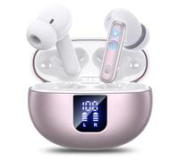 EUQQ Auriculares Bluetooth intrauditivos, Auriculares inalámbricos ANC Bluetooth 5.4, 36H Tiempo de reproducción Pantalla LED, Modo Transparencia Cascos Sonido estéreo con Graves Profundos（Oro Rosa）