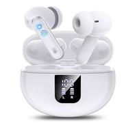 EUQQ Auriculares Inalámbricos Blancos - Bluetooth 5.4 con Modo Transparente, ANC y ENC Cancelación Profunda de Ruido, Micrófono Estéreo, 46 Horas de Reproducción, Pantalla LED, Impermeable IP7