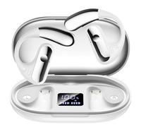 EUQQ White Wireless Headphones, Bluetooth 5.3 Sports Headphones with Ear Hooks, 40H Playback, ENC HD Call, Deep Low, LED Display, Comfortable Fit, IPX7 Waterproof