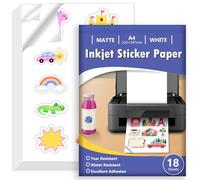 Euqvunn 18 Hojas Papel Pegatina para Imprimir A4, Vinilo Imprimible Adhesivo Blanco Mate Impermeable, Secado Rápido, Adhesivo de Página Completa para Impresoras de Inyección de Tinta, 210x297mm