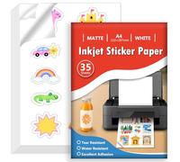 Euqvunn 35 Hojas Papel Pegatina para Imprimir A4, Vinilo Imprimible Adhesivo Blanco Mate Impermeable, Adhesivo de Página Completa para Impresoras de Inyección de Tinta, Secado Rápido, 210x297mm