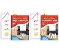 Euqvunn 35 Hojas Papel Pegatina para Imprimir A4, Vinilo Imprimible Adhesivo Blanco Mate Impermeable, Adhesivo de Página Completa para Impresoras de Inyección de Tinta, Secado Rápido, 210x297mm