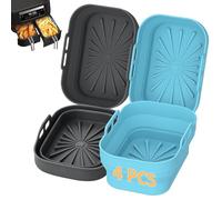 Euqvunn 4 Piezas Moldes Silicona Reutilizables para Freidora de Aire Bandeja Rectangular Plegable Doble Zona Antiadherente Apto Lavavajillas (Gris oscuro y Azul cielo)