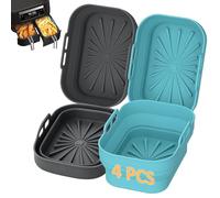 Euqvunn 4 Piezas Moldes Silicona Reutilizables para Freidora de Aire Bandeja Rectangular Plegable Doble Zona Antiadherente Apto Lavavajillas (Gris oscuro y Azul oscuro)