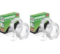 Euqvunn Cinta Doble Cara Extra Fuerte, Removible y Lavable, Cinta Adhesiva Nano Transparente, para Pósters/Colgar en la Pared/Alfombras, 2 Rollos (3,0 M × 2,0 cm × 1 mm) (Paquete de 2)