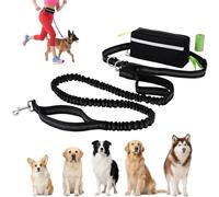 Euqvunn Correa Perro Correr Manos Libres con Bolso - 1,6m a 2,2m, Manijas Dobles, Correa Elástica para Perros Medianos, Ideal para Correr, Caminar, Hacer Senderismo, Escalada & Viajar