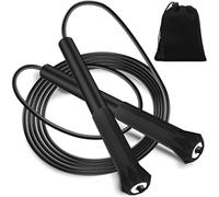 Euqvunn Cuerda Saltar 3 Metros, Comba de Saltar PVC con Bolsa, Comba Niños Ajustable Ligera para Niños, Hombres y Mujeres, Entrenamiento de Velocidad y Quema de Grasa (Negra)