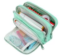 Euqvunn Estuche de Gran Capacidad con 3 Compartimentos Portalápices Bolsa de Papelería para Escuela y Oficina Verde