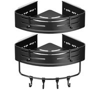 Euqvunn Negro 2 Piezas Rinconera Ducha, Resistente al Agua y al Oxido, Estanteria Baño Esquina, Soporte Champu Ducha con 8 Portátil Ganchos