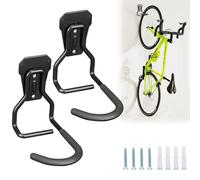 Euqvunn Pack de 2 Soportes de Pared para Bicicleta, Ganchos Robustos hasta 35 kg por Gancho, Soporte Vertical Ahorra Espacio para Garaje/Interior, MTB y Bicicleta de Carretera, Negro