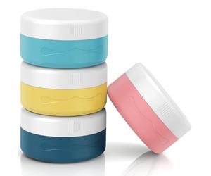 Euqvunn Paquete de 4 Botes Viaje Rellenables, Botes de Silicona Aprobados por la TSA, Recipientes para Cosméticos de Viaje 40 ml, Vacío de Tarro de Crema para Cremas Cosméticas(4 Colores)