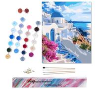 Euqvunn Pintar por Numeros Adultos, Kit DIY 40x50 cm con 4 Pinceles y Pintura Acrílica para Principiantes-Kit Pintura por Números Adultos,Arte Tipo Óleo para Decorar Paredes en Casa(Estilo Santorini)