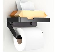 Euqvunn Portarrollos de Papel Higiénico con Estante, Soporte Papel Higiénico de Pared con Tornillos Autoadhesivos Sin Perforación, Adhesivo y Fijación con Tornillos, Accesorio para Baño, Negro Mate
