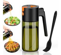 Euqvunn Pulverizador Aceite Spray 500 ml, 2-en-1 Spray & Vertedor, Vidrio Bloquea Luz, Dispensador de Aceite Recargable para Cocina, Freidora de Aire, Ensalada y Parrilladas, con Pincel (Negro)