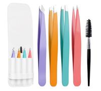 Euqvunn Set 5 Pinzas de Depilar Cejas Profesionales Acero Inoxidable Kit Precisión con Cepillo y Estuche de Viaje Mujer - Colores Candy