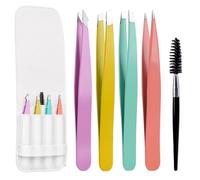 Euqvunn Set 5 Pinzas de Depilar Cejas Profesionales Acero Inoxidable Kit Precisión con Cepillo y Estuche de Viaje Mujer - Multicolor