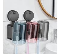 Euqvunn Soporte Cepillo de Dientes de Pared [Ventosa Removible Sin Perforación], Aleación de Aluminio, 3 Compartimentos Organizador, 3 Ranuras para Cepillos de Dientes y 3 Vasos para Enjuague Bucal