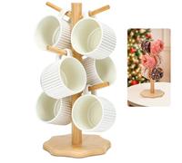 Euqvunn Soporte Tazas, Mug Tree de Cafe con Base Engrosada, Arbol Soporte de Taza, Soporte para Tazas de Madera, Organizador de Taza de Café con 6 Ganchos para Encimera(color madera)