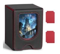 Euqvunn TCG Deck Box con ventana de visualización, admite hasta 130 cartas con funda simple, incluye 2 separadores para una organización sencilla, ideal para exhibir y transportar (Negro y Rojo)