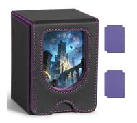 Euqvunn TCG Deck Box con ventana de visualización, admite hasta 130 cartas con funda simple, incluye 2 separadores para una organización sencilla, ideal para exhibir y transportar (Negro & Morado)