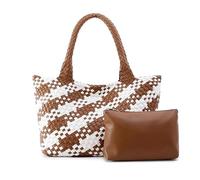 EURDFHY Bolsos de Paja Bolsos De Mano For Mujer, Diseñador, Tejidos A La Moda, Y Carteras Lujo Gran Capacidad, Hombro For Playa, Viajes, Etc(Brown and White)