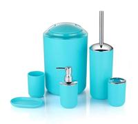 EURDFHY Dispensador de Jabón para Baño Juegos de Accesorios de baño de plástico, Cepillo de baño, jabonera, dispensador de Pasta de Dientes, Tapa abatible, Basura Lavable for Accesorios de baño(Blue)