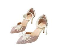 EURDFHY Zapatos de novia para mujeres Zapatos de boda Primavera Punta puntiaguda Fiesta Tacones altos Arco perlas Sandalias huecas plateadas Vestido graduación Novia(Champagne 9cm,40)